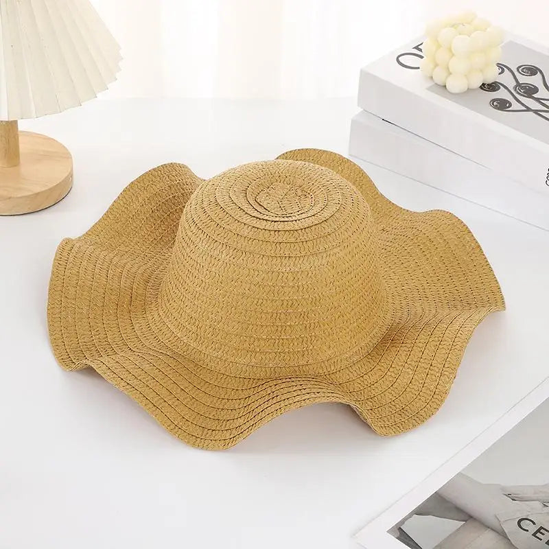 Wide Brim Straw Sun Hat for Women 2024 Wavy Edge Fashionable Design Perfect for Beach Seaside Vacation