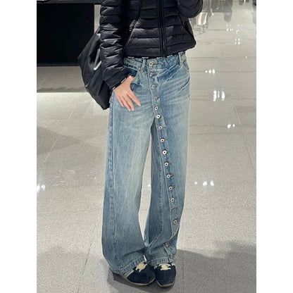 YIBASHU Women Blue Y2k Baggy Wide Jeans Grunge Jean Pants Vintage Harajuku Oversize Boyfriend Denim Trousers Alternative Clothes