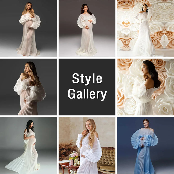 2026 New Off White Pleated Maxi Dresses for Photoshoot Maternity Photoshoot Dress Formal Evening Gown Baby Shower Dress YEWEN