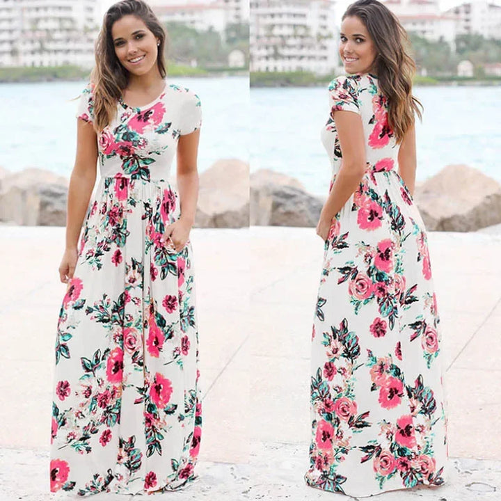 Summer Maxi Dress Women 2025 Pink Floral Print Boho Beach Dress Ladies Evening Party Long Dress Sundress Vestidos De Festa 3XL