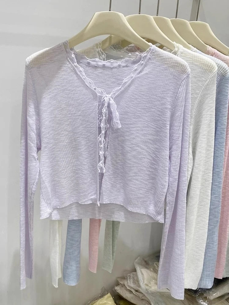 Fashion Casual All-Match Knit Short Outerwear 2026 Summer New Long Sleeve Knit Women&