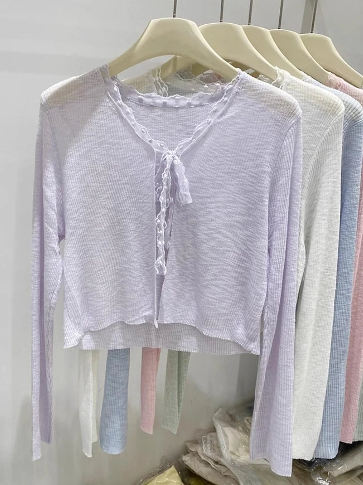 Fashion Casual All-Match Knit Short Outerwear 2026 Summer New Long Sleeve Knit Women&