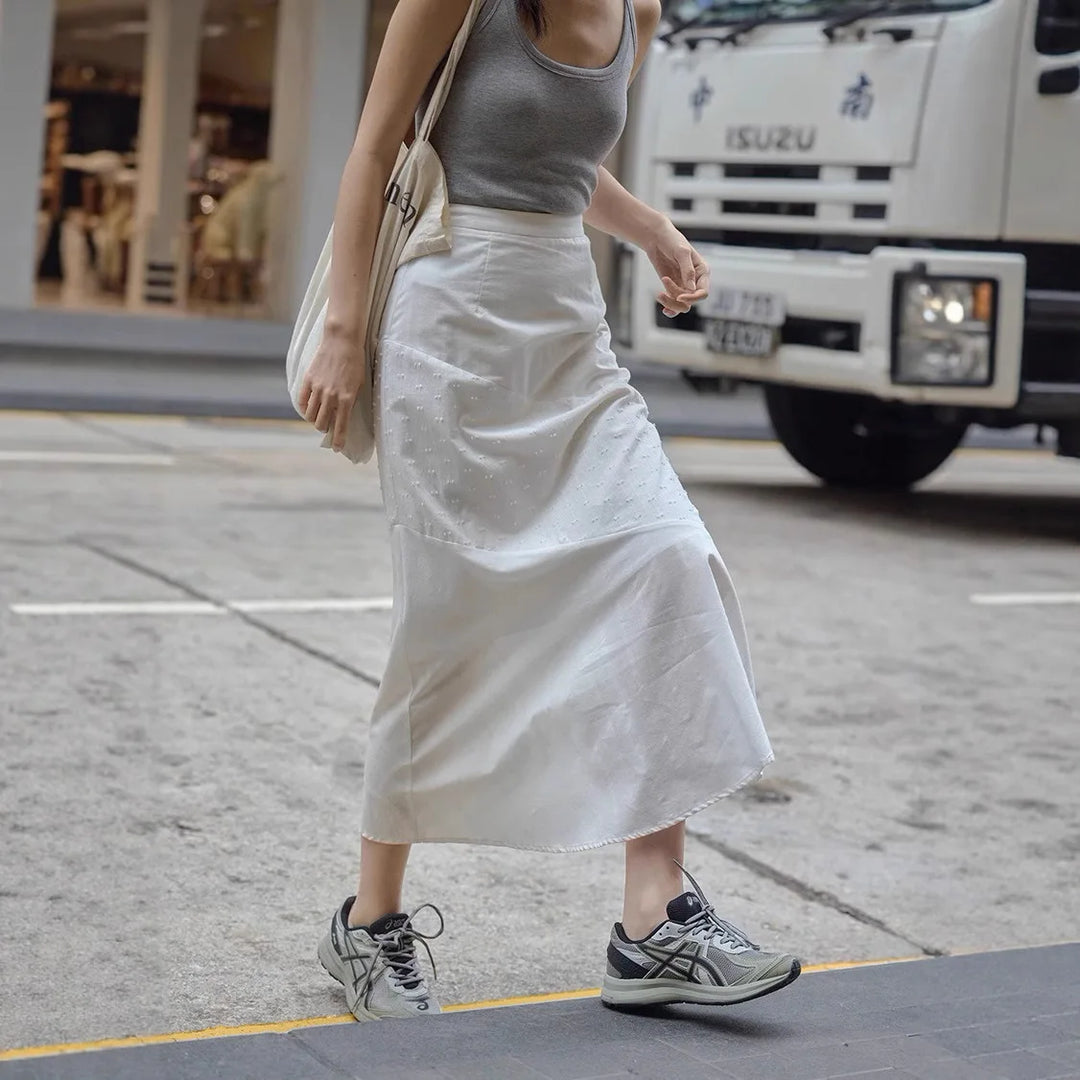 Splicing White Midi Skirt for Women in Summer 2025 New Design Style and Temperament