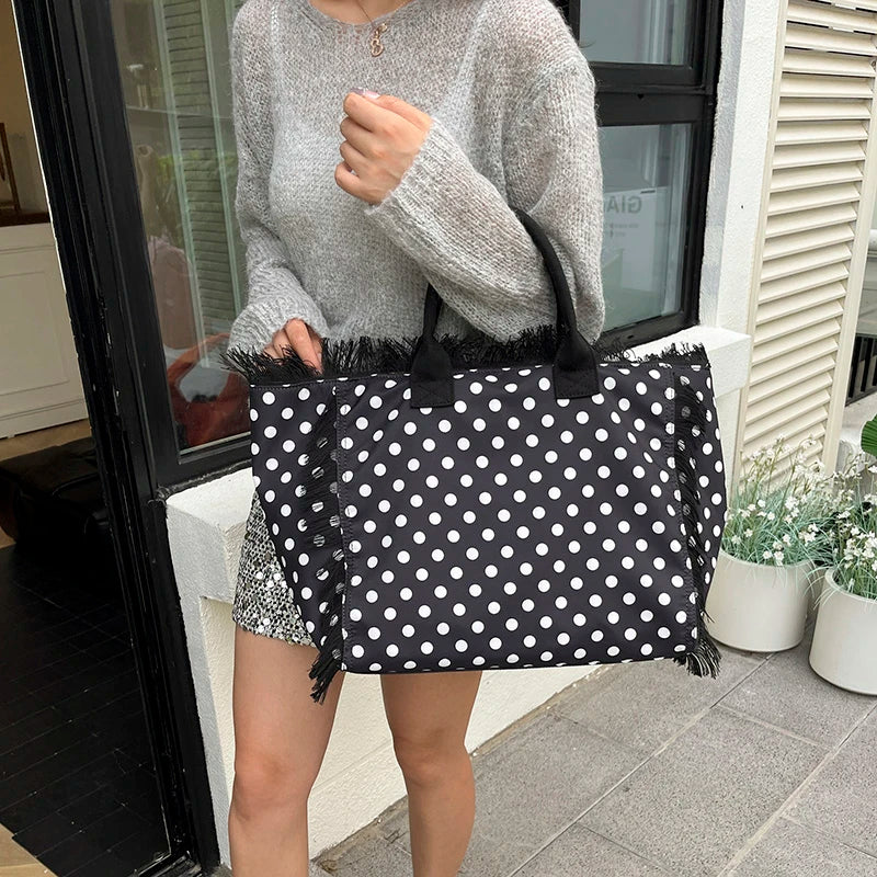 2026 High Quality Sweet Tote Bags for Women New Polka Dots Design Handbag Fashion Nylon Temperament Large Capacity Shoulder Bags