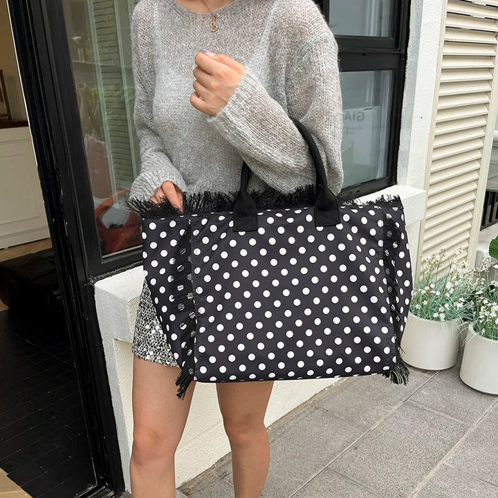 2026 High Quality Sweet Tote Bags for Women New Polka Dots Design Handbag Fashion Nylon Temperament Large Capacity Shoulder Bags