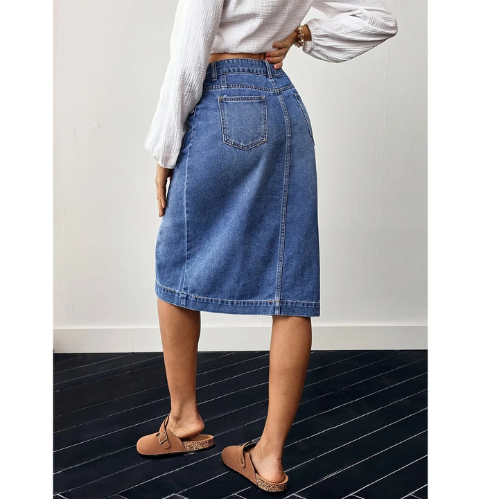 Fashion Multi-breasted Denim Skirt Front Split Fork Straight Denim Skirt Women