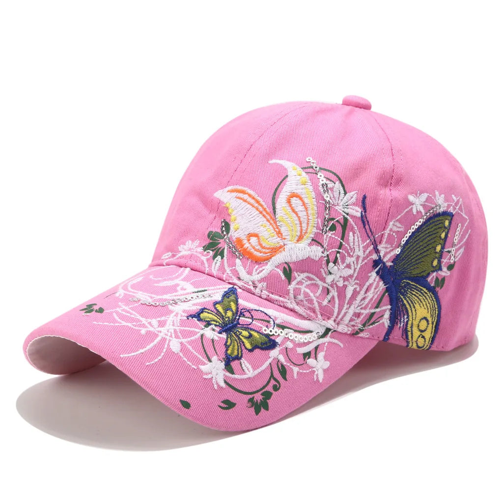 Cute Baseball Cap for Women Butterfly Embroidered Cotton Snapback Hats Girls Outdoor Casual Sun Protection Gorras Running Bonnet