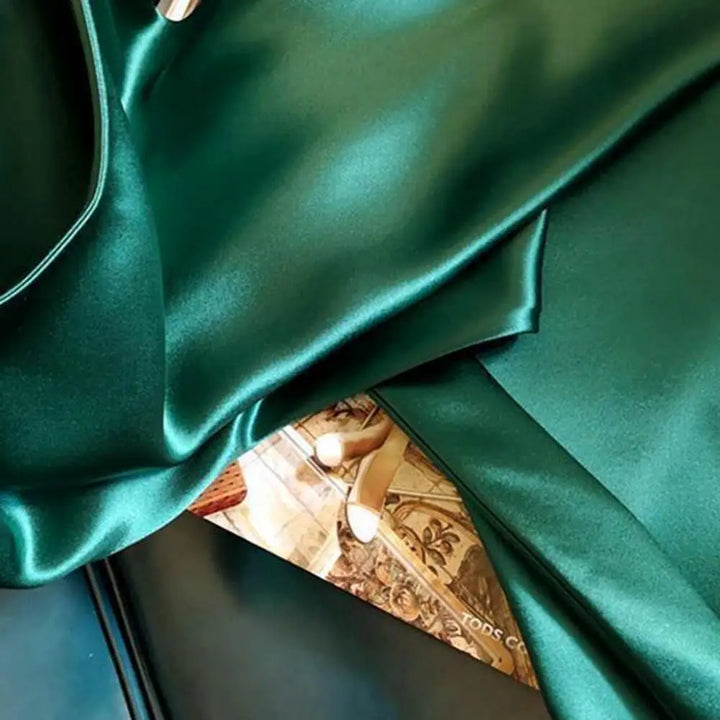 Women Slip Dress Silky Satin V Neck Backless Sleeveless Spaghetti Strap Prom Party Dress A-line Loose Hem Strappy Dress