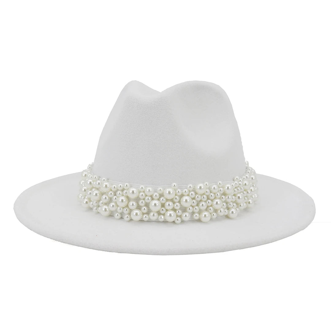 Fedora Hats for Women Wool Felt Panama Hat with Pearl Band Wide Brim Felt Hat Classic Trilby Jazz Hat Church Hats Women Elegant