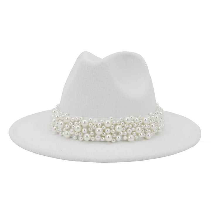 Fedora Hats for Women Wool Felt Panama Hat with Pearl Band Wide Brim Felt Hat Classic Trilby Jazz Hat Church Hats Women Elegant
