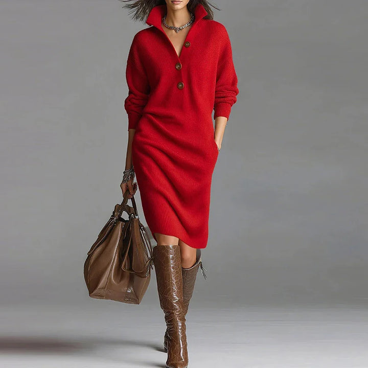 Autumn Winter Long Sleeve Knitted Dresses For Women Fashion Button Design Long Sleeve Lady Office Dress Women Elegan Party Dress