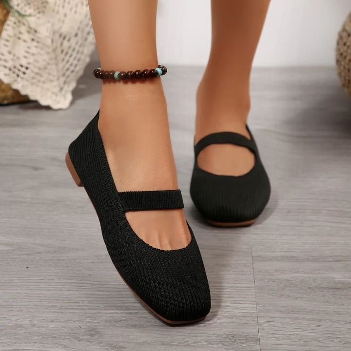 Women Casual Knitted Ballet Flats Shoes  Comfortable Anti-slip Strap Loafers Mary Jane Lightweight Daily Walking Sneakers