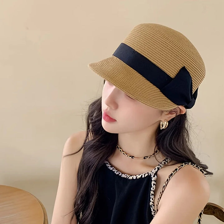 Fashion Women Straw Hat Fedora Summer Sun Protection Anti-Sunshine Horse Riding Cap Reduces Facial Age Peaked Caps
