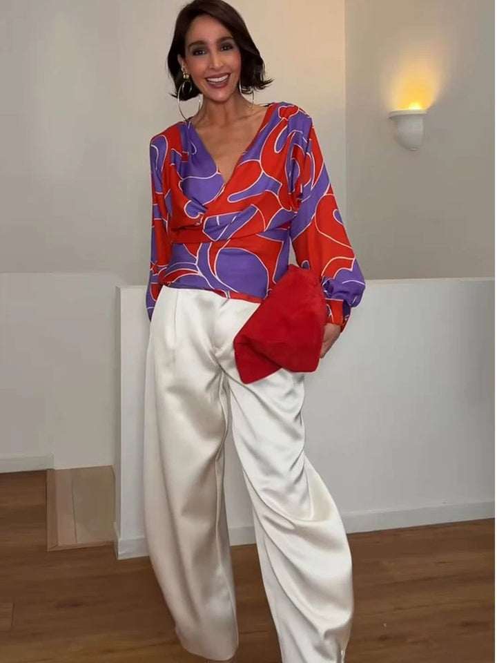 Sexy Women V Neck Shirt Blouse Office Long Sleeve Spring Summer Fashion Elegant Printed Shirt 2026 New Female Vintage Tops