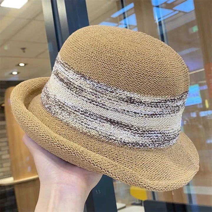 Straw  Fedora Hat  Bowler hat Short Brim Wool Felt Panama Cap  Sun Summer Hemming  Beach Hat for Women