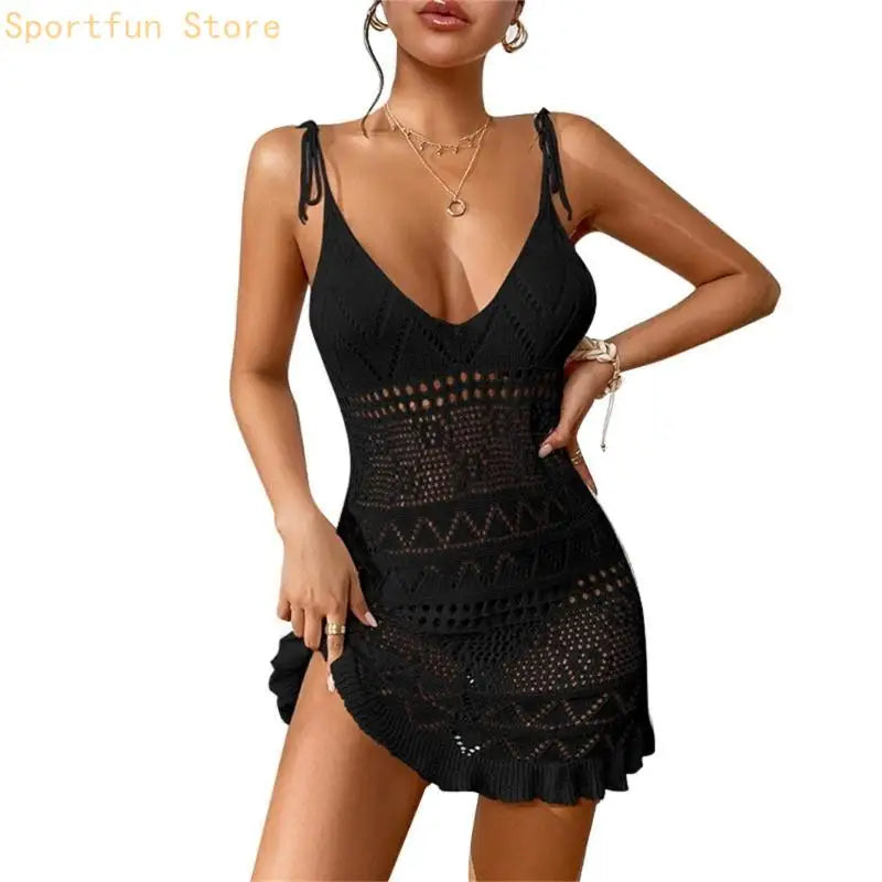 Womens Bathing Suit Cover Up Hollow out Beach-Dress Crochet Swimsuits Cover Up X7JD