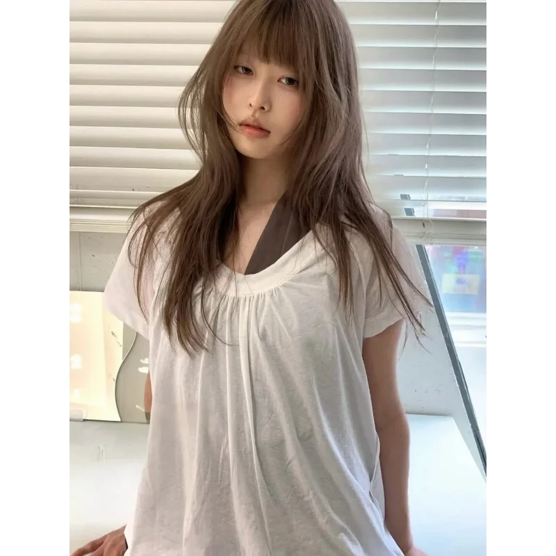 Women Off-Shoulder Short Sleeve T-shirt Loose Casual Y2K Style Summer Top