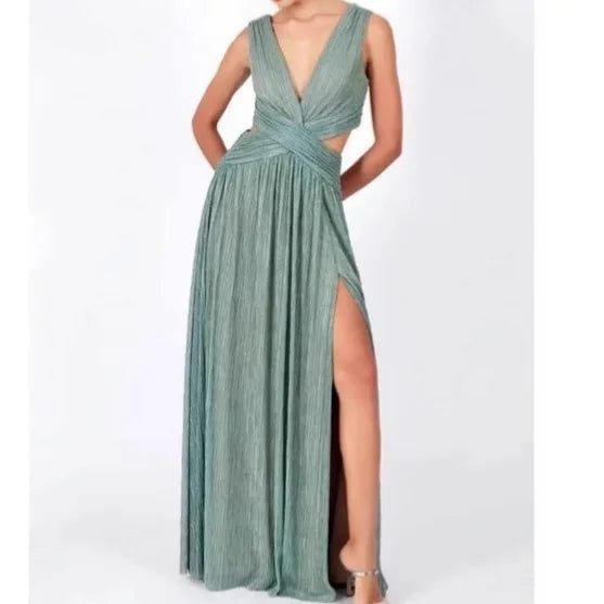 Elegant Dress Temperament Evening Dresses Sexy Vestidos Largos Hot Style French Solid Color Sleeveless Backless Slit Slim Party