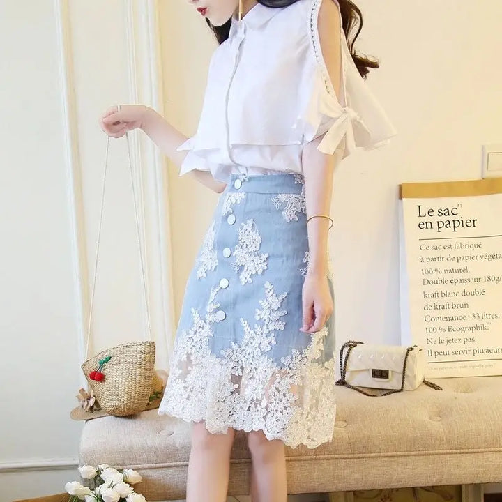 Off-shoulder Woman Outfit New Matching Cheap Clothing Offers Elegant Casual Trend 2025 Luxury Lace 2 Pieces Skirt Sets for Women