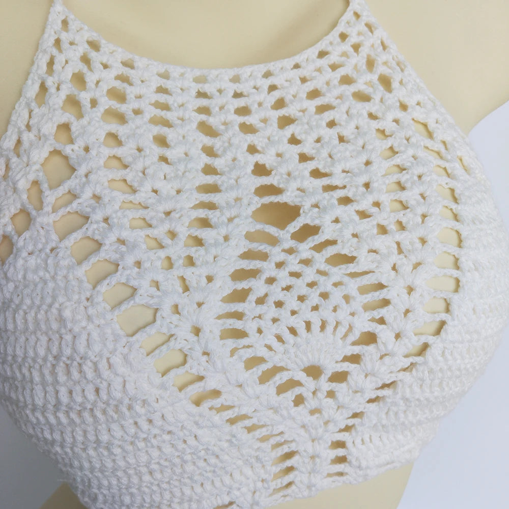 Knitting Crochet Backless Tie Up Top Women&