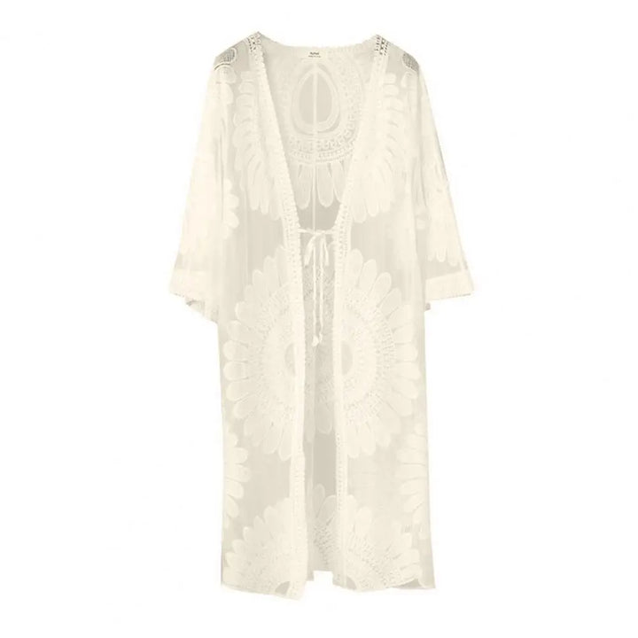 Flower Lace Cover-ups Beachwear White Cardigan Beach Cover Ups for Swimwear Women Bath Exits Outfits Solid Knitted Wear Coverup