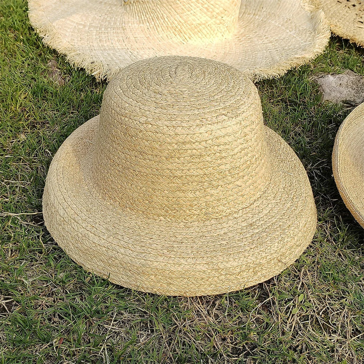 Large Brim Straw Hat Raffia Hand-woven Pattern Straw Hat Sun Protection Beach Sun Hat Women&