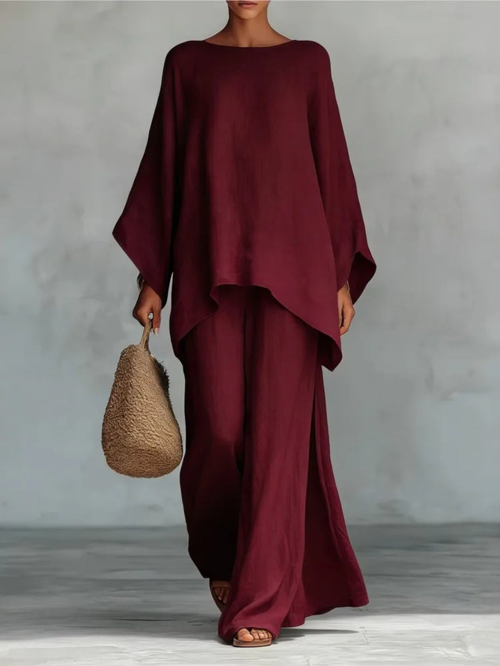 Fashion Linen Loose Long-sleeved Wide-leg Trousers 2-piece Set Women Spring New Casual Retro Elegant Female Simple Trousers Suit