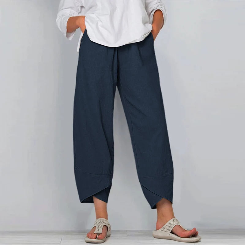 Women Summer Cotton Linen Pants Casual Baggy Harem Pants  Solid Color Elastic Waist Wide Leg Pants Female Loose Trousers  S-5XL