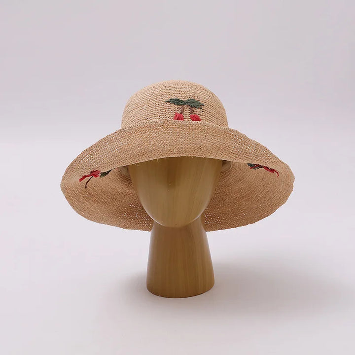 Japanese Raffia Straw Hats for Female Summer Korean Version of The Sunscreen Wide Brim Beach Seaside Vacation Sun Cap Foldable