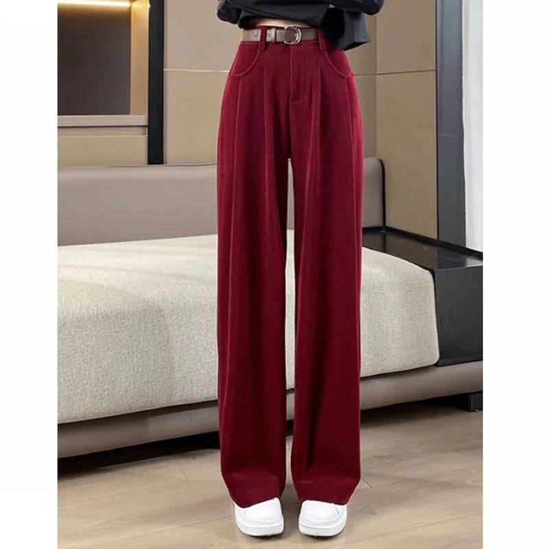 2025 New Women Concise Fashion Straight Leg Pants Female Chic Rtero Designer High Waisted Trousers Lady Korean Daily Suit Slacks