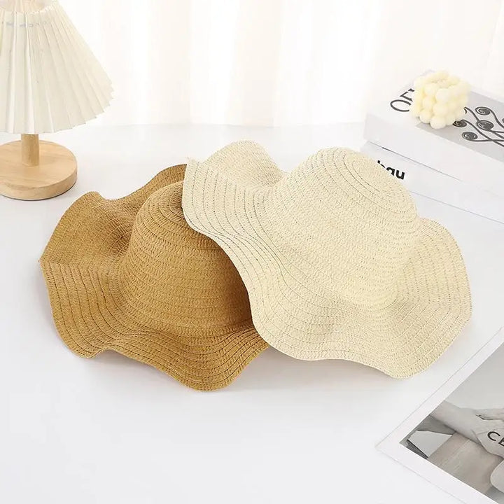 Wide Brim Straw Sun Hat for Women 2024 Wavy Edge Fashionable Design Perfect for Beach Seaside Vacation