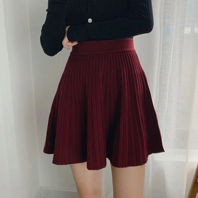 Knitted Solid Midi Skirt for Women Spring Autumn New Korean All-match High Waist Fashion A-line Skirt Vintage Elegant Clothing
