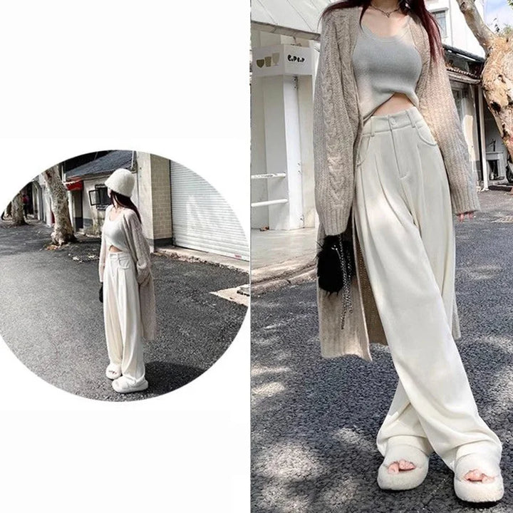 2025 New Women Concise Fashion Straight Leg Pants Female Chic Rtero Designer High Waisted Trousers Lady Korean Daily Suit Slacks