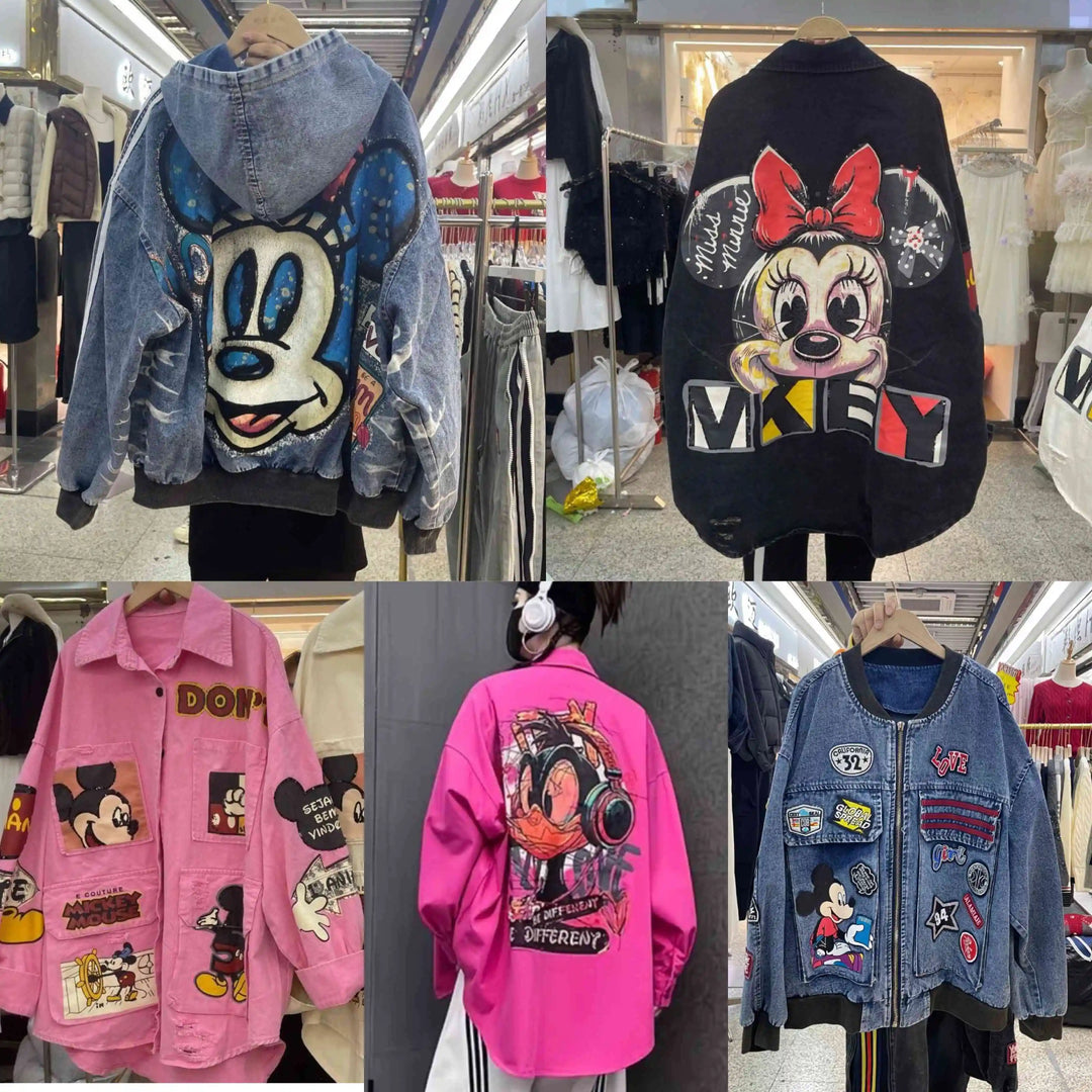 European and American Fashion Brand Outerwear with Cartoon Print Embroidery and Patchwork, Fashionable Loose Jacket 2026