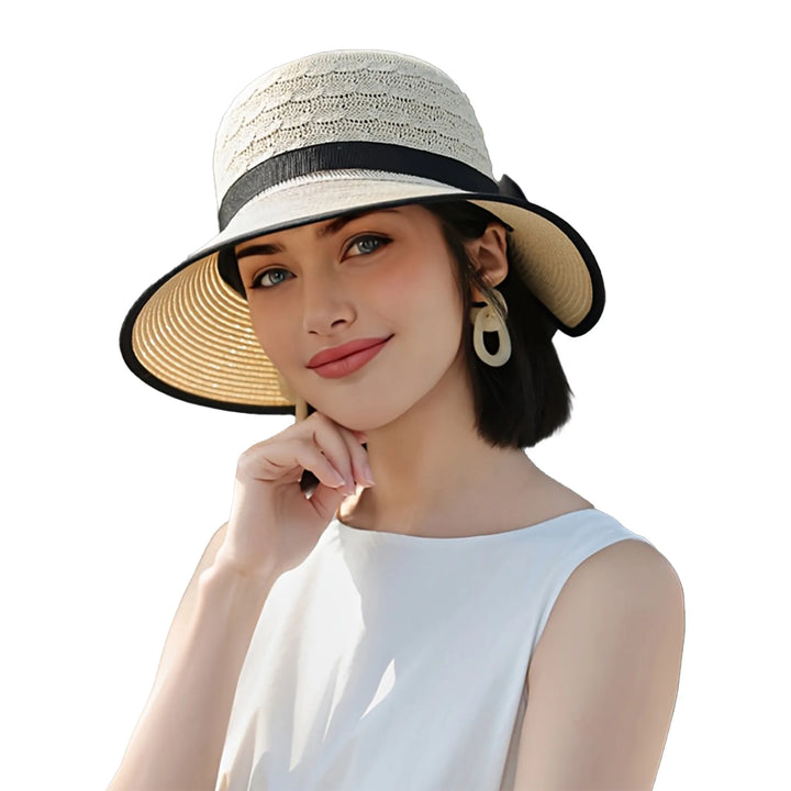 Elegant Wide Brim Straw Hat With Bowknot Summer Beach Sun Protection For Women Outdoor Travel Photography