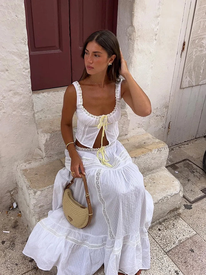 White Lace Skirt Set Women&