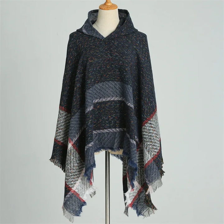 Knitted Imitation Cashmere Poncho Scarf Shawl Hooded Cape Pullover Cloak Scarves Tassels Coat Elegant Casual Outerwear for Women