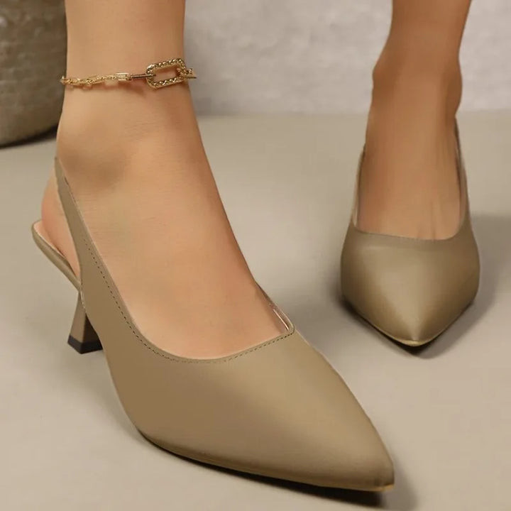 Women Pointed Toe Kitten Heel Sandals Slingback Pumps Low Flared Heel Dress Shoes Summer Wedding Party Office Elegant Fashion