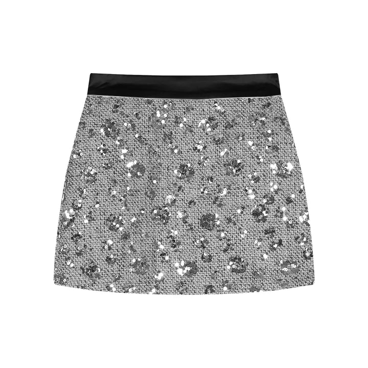 Sequined midi skirt for women in spring high waisted A-line skirt high-end design niche temperament hip hugging short skirt