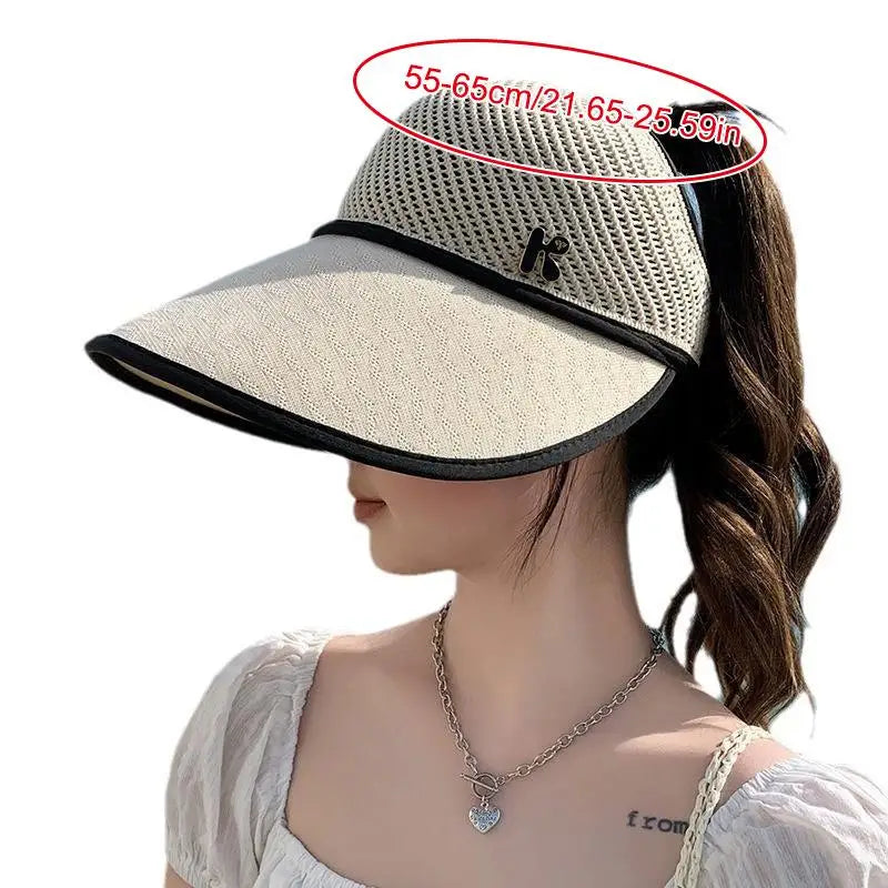 Straw Wide Brim Sun Hat Empty Top for Women UV Protection Lightweight Travel Companion for Beach Sports
