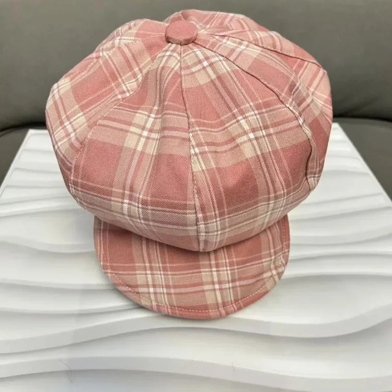 Black White Plaid Newsboy Cap for Women Men Vintage Baker Boy Hat Gatsby Cabbie Flat Cap Retro Beret