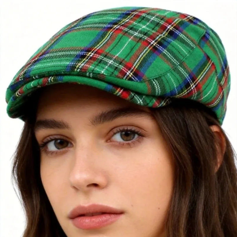 Classic British Plaid Newsboy Cap Fashion Cabbie Hat for Men Women Stylish Unisex Design Adjustable Flat Cap Hip Hop Berets