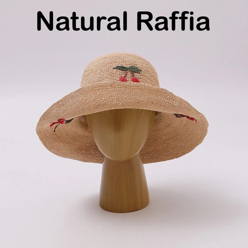Japanese Raffia Straw Hats for Female Summer Korean Version of The Sunscreen Wide Brim Beach Seaside Vacation Sun Cap Foldable