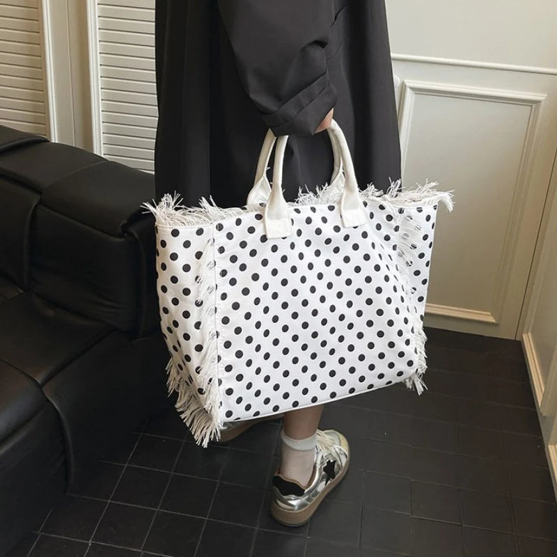 2026 High Quality Sweet Tote Bags for Women New Polka Dots Design Handbag Fashion Nylon Temperament Large Capacity Shoulder Bags