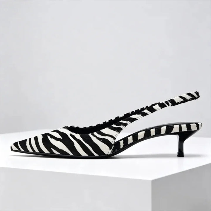 Elegant Zebra Print Design Kitten Heel Pumps Women Sexy Pointed Toe Slingbacks High Heels for Ladies Comfortable Designer Shoes