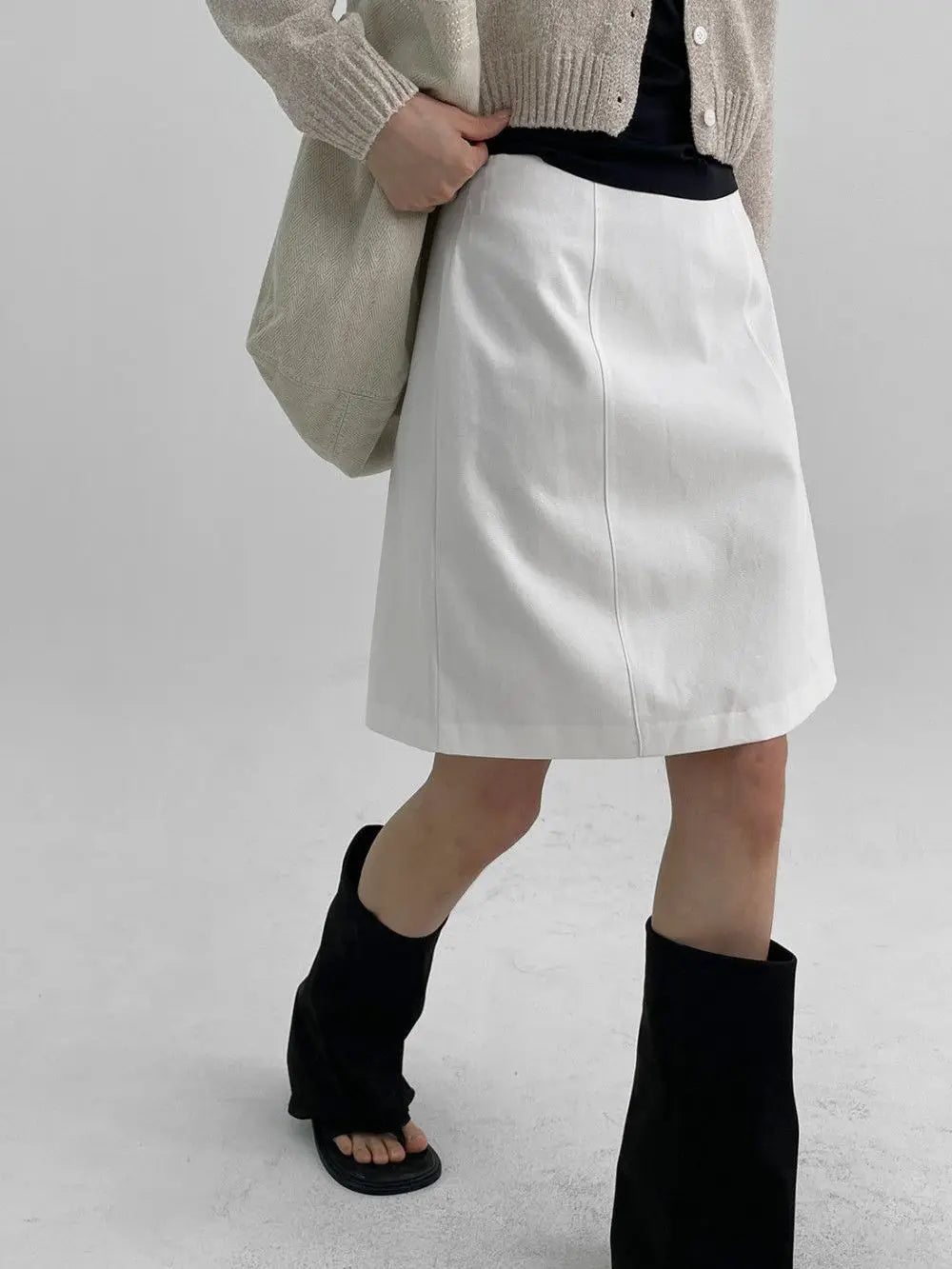 Solid Color Midi Skirts for Women Summer Casual Suit A-line Knee Length Skirt