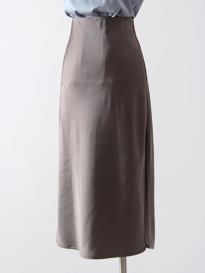 Midi Satin Skirts Women Luxury Summer Black Formal Silk Office Skirt With Slit A Line Green Midi Skirt Burgundy Women Elegant
