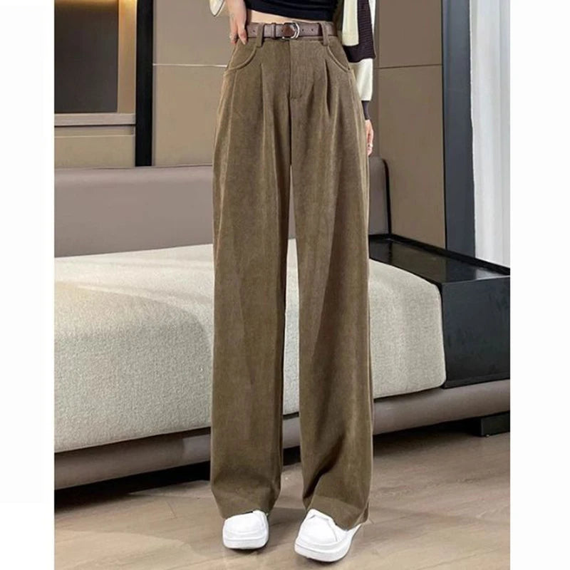 2025 New Women Concise Fashion Straight Leg Pants Female Chic Rtero Designer High Waisted Trousers Lady Korean Daily Suit Slacks