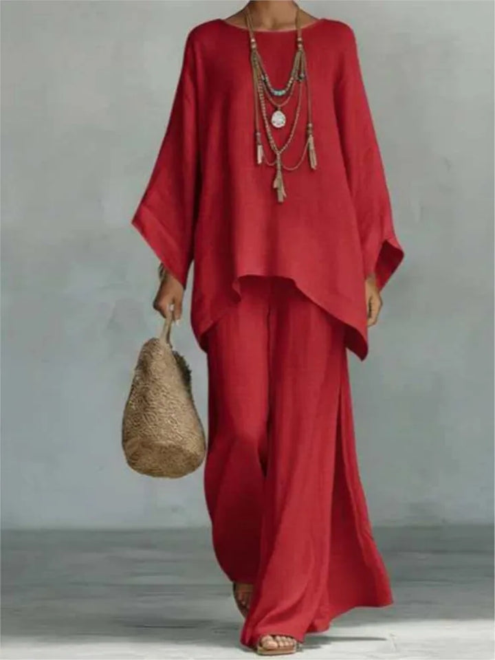 Fashion Linen Loose Long-sleeved Wide-leg Trousers 2-piece Set Women Spring New Casual Retro Elegant Female Simple Trousers Suit