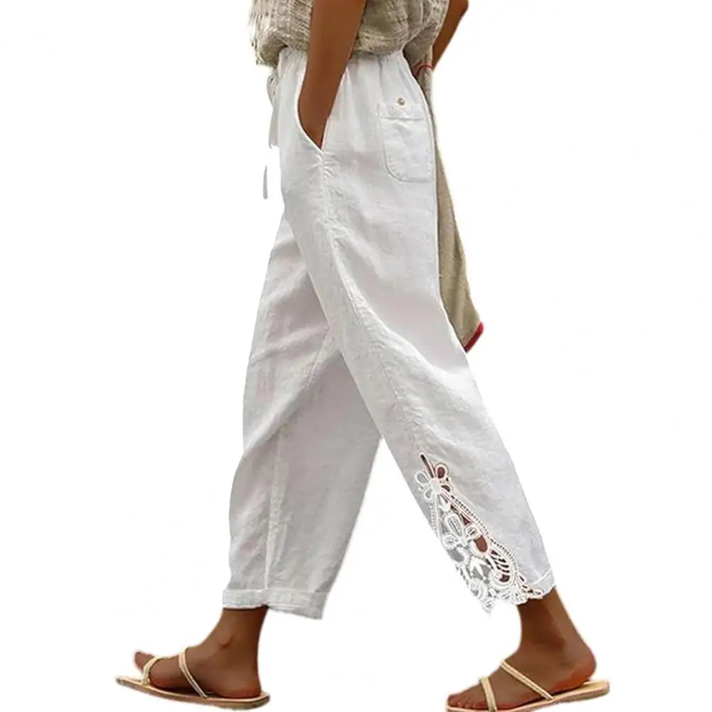 Women Pants Trousers Women’s High Waist Pants Adjustable Drawstring Waistband Trousers Loose Fit Summer Pants for Travel Work